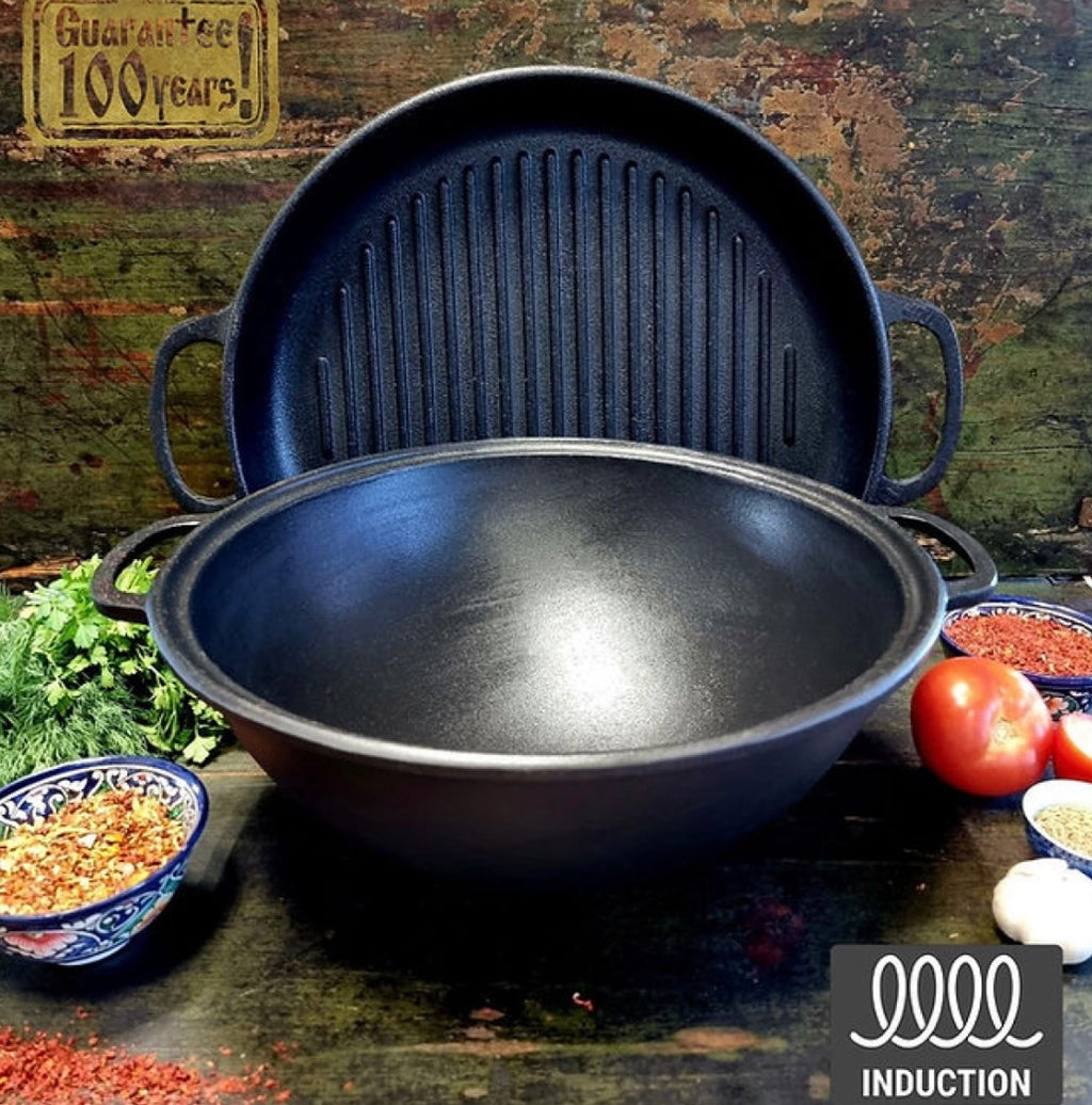 Kazan Uzbek WOK 8 litri cu capac-tigaie (Grill)
