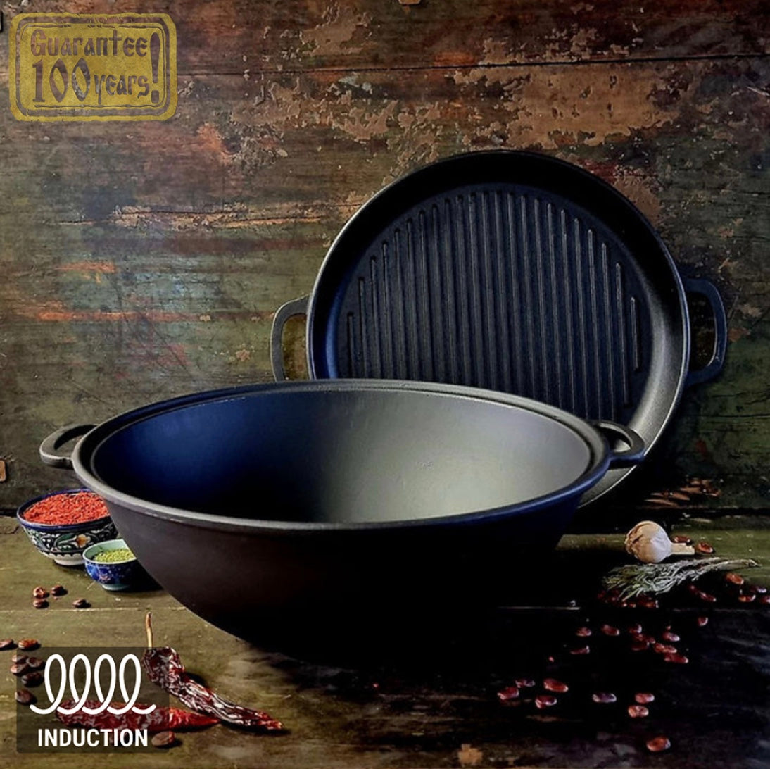Kazan Uzbek WOK 12 litri cu capac-tigaie (Grill)