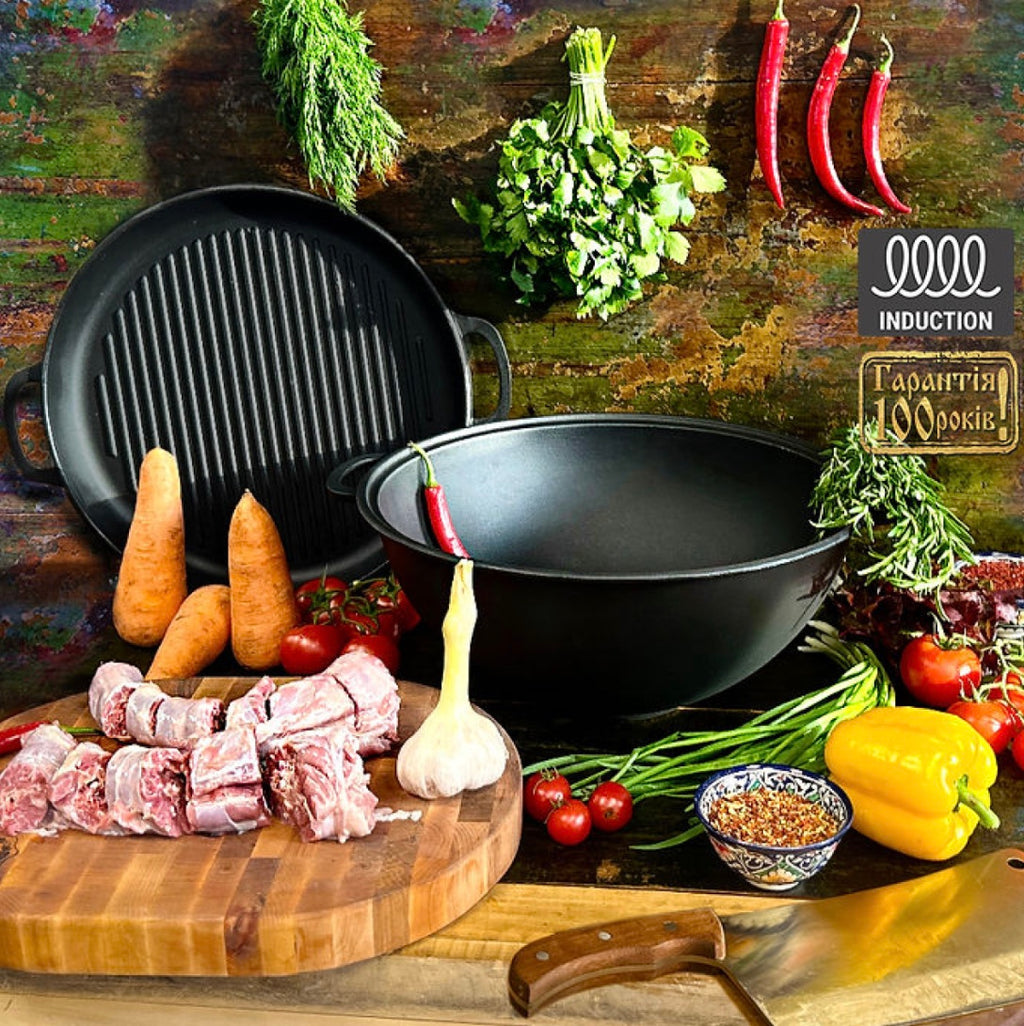 Kazan Uzbek WOK 15 litri cu capac-tigaie (Grill)