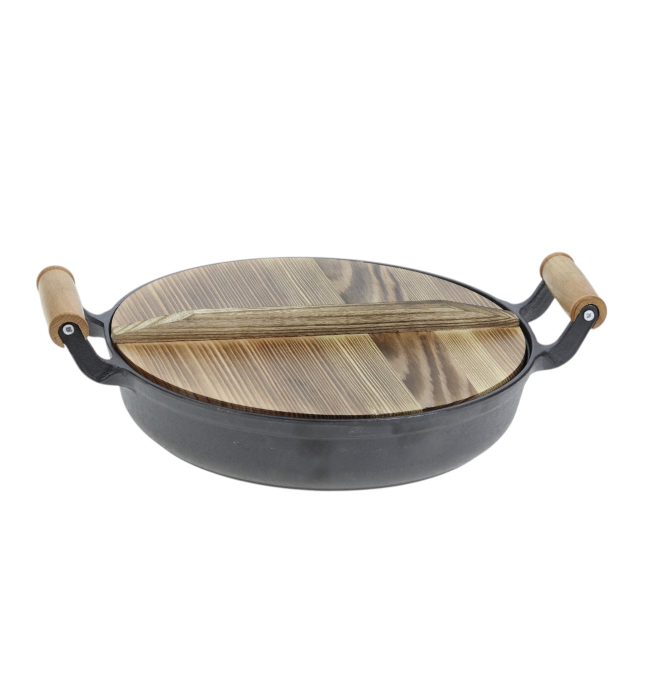 Tigaie wok din fontă cu capac din lemn – 33 cm