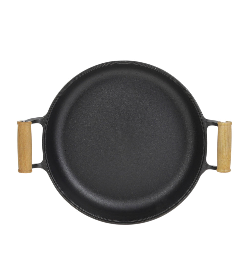 Tigaie wok din fontă cu capac din lemn – 33 cm