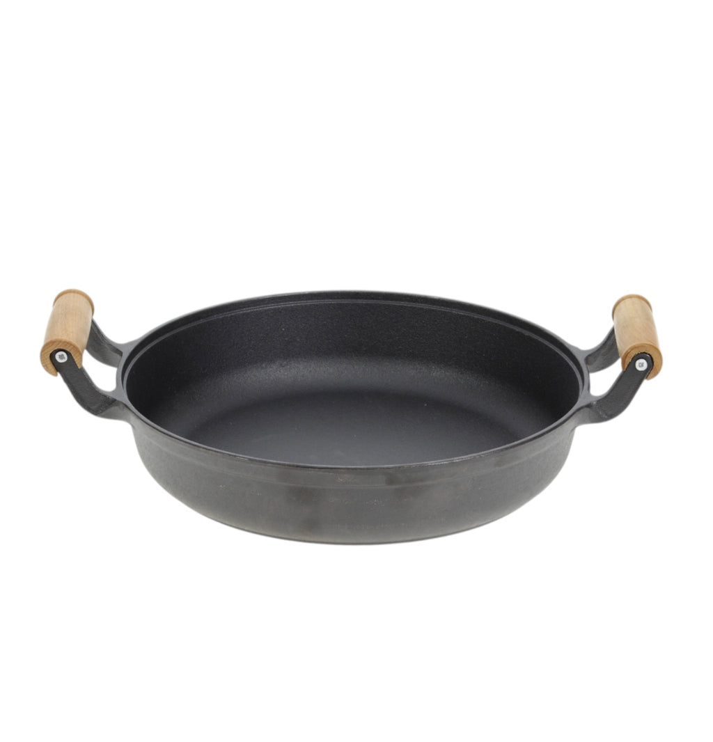 Tigaie wok din fontă cu capac din lemn – 33 cm