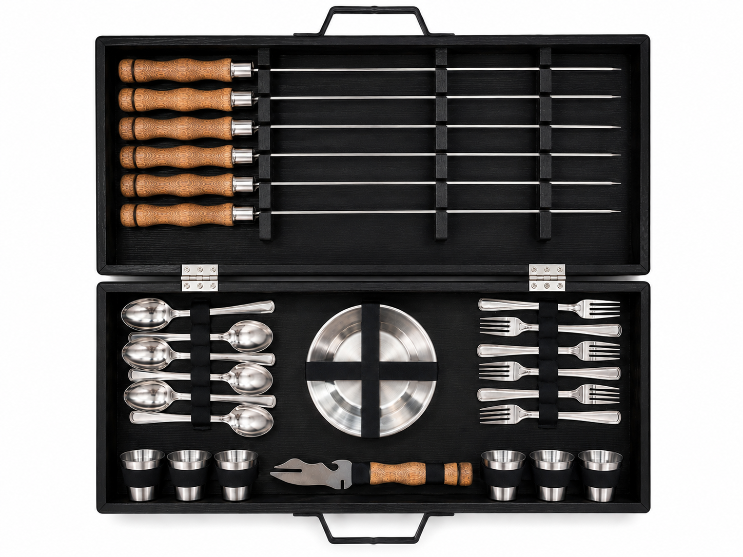Set Cadou Premium pentru Grătar și Picnic în Valiză din Lemn